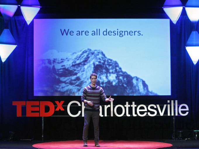 Lucas Czarnecki speaking at the TEDxCHARLOTTESVILLE open mic night
